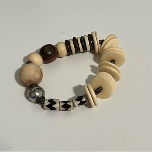 Beaded Bracelet with Cream and Brown Accents tribal bracelet neutral colors